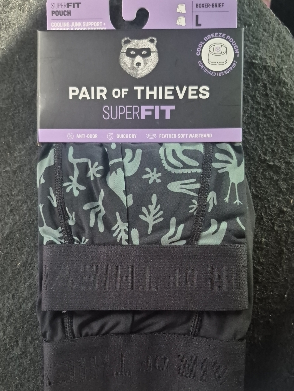 SuperFir Mens Boxer Briefs - Black with Mint Pattern, L